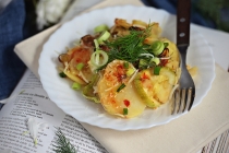 Potato and Courgette Gratin with Leek, Dill and Tomato Sauce