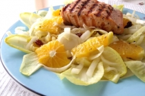 SALATA DE ANDIVE SI PORTOCALE CU SOMON LA GRATAR(ENDIVES,ORANGES&RAISINS SALAD WITH GRILLED SALMON)