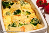 GRATIN DE CONOPIDA, BROCCOLI SI SOMON AFUMAT